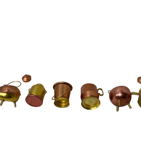 Copper Brass Colored Miniature Kettles Bowls Pots Pails Doll House - Picture 3 of 9